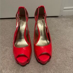 Guess Red Peep Toe Heels